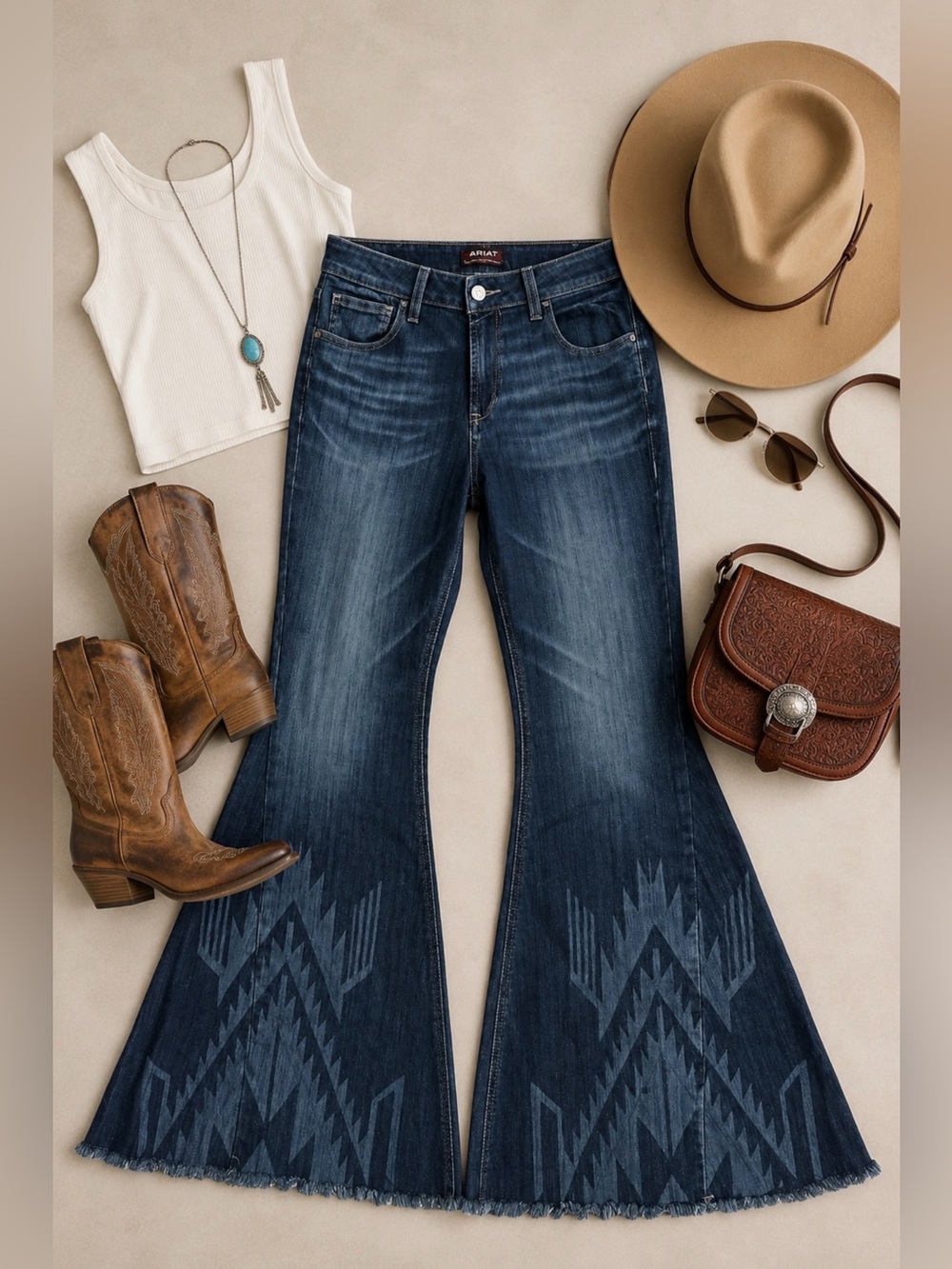 Ariat Jeans Womens 30R Blue Denim High Rise Flare Chimayo Aztec Cowgirl Western - Picture 11 of 11
